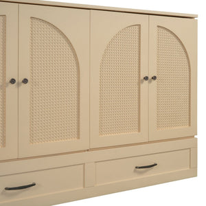 English Elm Queen Murphy Wall Bed with Usb Ports Storage Drawers and Cabinet Style Panel Front Gold N708S00010G-1
