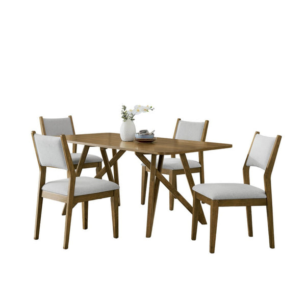 English Elm Dafne Walnut Oak Rectangular Dining Set Seats Six with Upholstered Gray Side Chairs B2749S00320