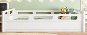 English Elm Twin Low Profile Floor Bed with Guardrails Pine Wood Frame Minimalist Bedroom White W1580P438792