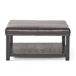 English Elm Christopher Knight Home® - Large Square Ottoman Bench in Brown Faux Leather with Birch Wood Legs, Oversized 35" Seat for Living Room Comfort and Storage 57313.00PU
