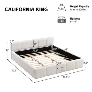 English Elm Christopher Knight Home® - California Boucle Platform Bed King Size — Plush Thick Headboard & Footboard, Sturdy 800lb Frame, White N757P333169W