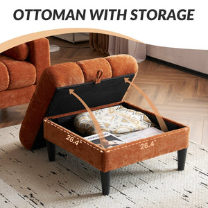 English Elm 3 Seat L Shaped chenille Sofa with Removable Storage Ottoman, USB-C & USB Ports, Cup Holders, Cozy Comfort Orange W2606P265177