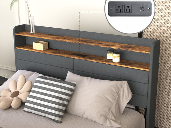 English Elm Full Bed Frame With 4 Storage Drawers, Led Music Headboard, Charging Station, Easy Assembly Solution W2129P269872