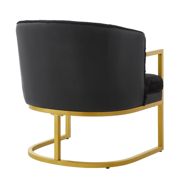 English Elm Modern Faux Fur Accent Chair Plush Upholstered Seat with Gold Iron Legs for Any Room Black N763P360688B