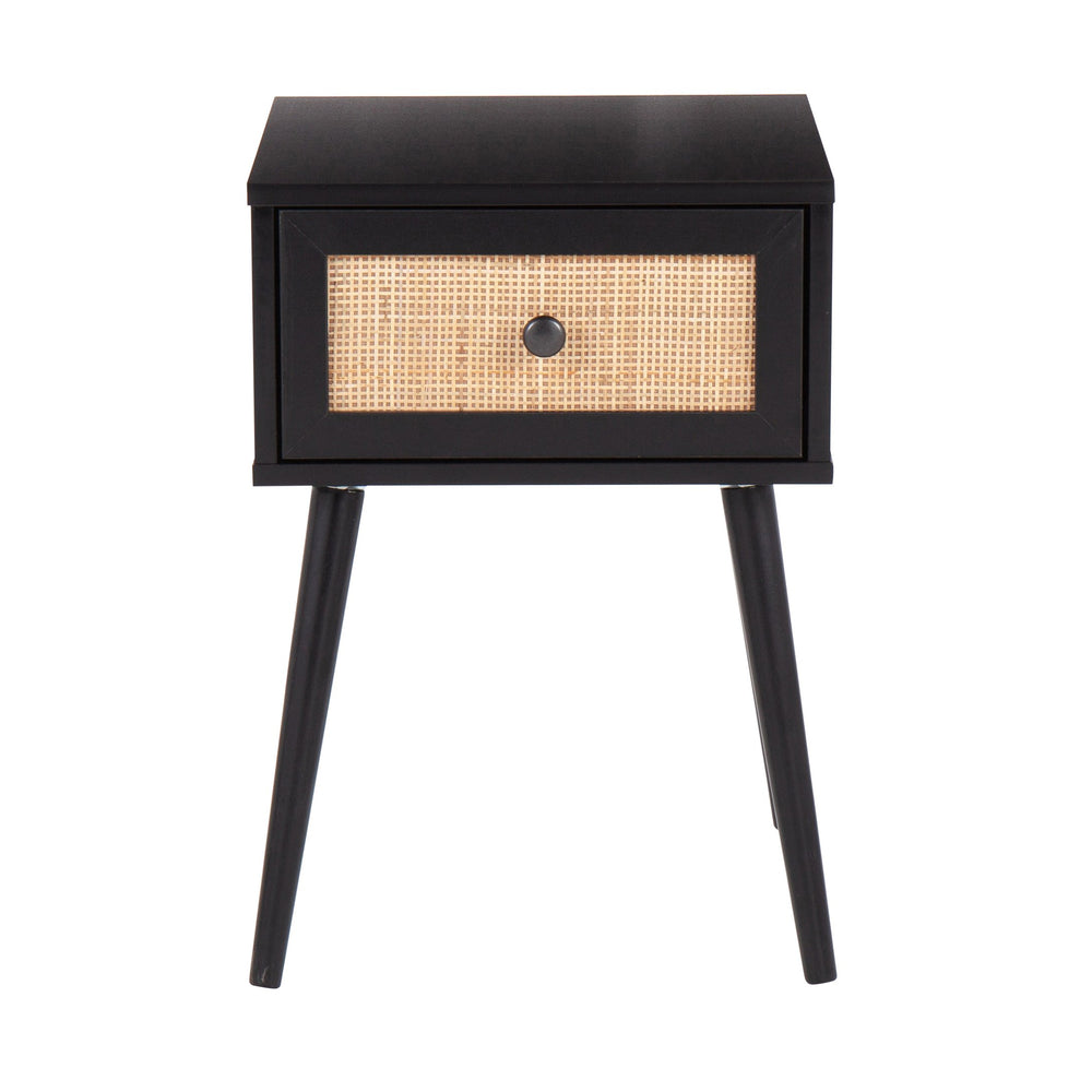 English Elm Bora Bora Side Table Black Wood with Rattan Drawer Accent by LumiSource – Contemporary, Compact Storage B202P223361