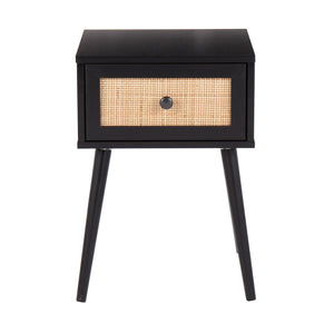 English Elm Bora Bora Side Table Black Wood with Rattan Drawer Accent by LumiSource – Contemporary, Compact Storage B202P223361