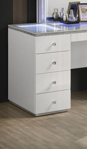 English Elm Contemporary Glam Vanity with Rhinestone Trim and Tempered Glass Top, High Gloss Finish, Illuminated Appeal White 35 L x 31 W x 4 H B2741S00672