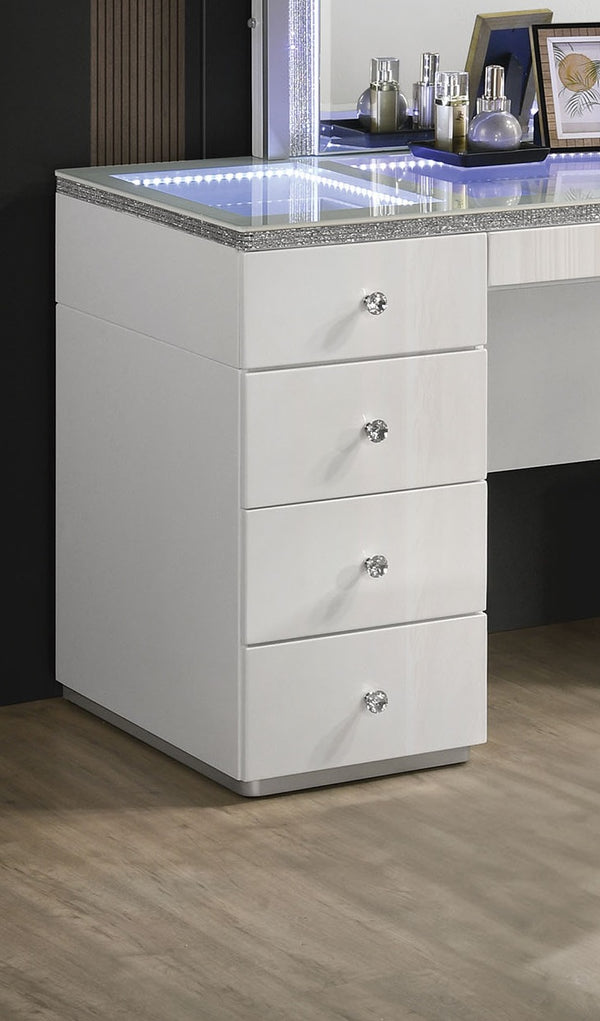 English Elm Contemporary Glam Vanity with Rhinestone Trim and Tempered Glass Top, High Gloss Finish, Illuminated Appeal White 35 L x 31 W x 4 H B2741S00672