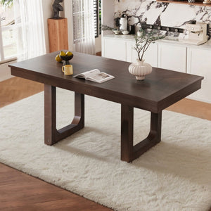 English Elm 60"-78" Extendable Farmhouse Dining Table Solid Rubberwood Legs Seats up to Eight Walnut N752P436722D