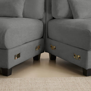 English Elm 93" 3+1 Seater Sofa with Ottoman, 4-Position Recline, 350lb Capacity Per Seat, Plush Chenille, 3 Pillows Gray W2606S00040