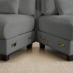 English Elm Ottoman and Chenille Sofa Set with Adjustable Backrest for Relaxed Living Room Comfort Gray W2606P359228