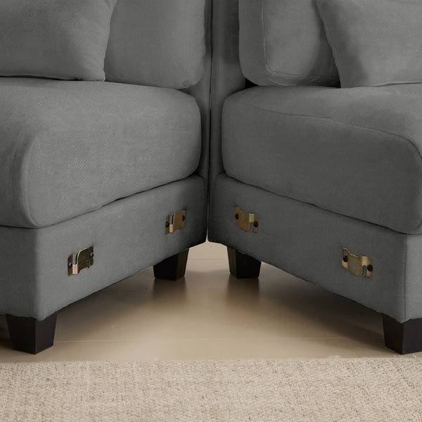 English Elm Ottoman and Chenille Sofa Set with Adjustable Backrest for Relaxed Living Room Comfort Gray W2606P359228