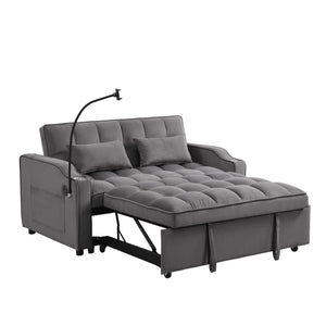 English Elm Sofa Velvet Trundle Bed Dark Gray with USB Ports, Adjustable Back, Space-Saving Convertible Recliner W311P264377