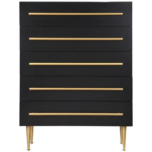 English Elm Contemporary 5-Drawer Chest with Brushed Gold Legs and Handle, Durable Wood Construction, Sleek Bedroom Storage Black+Gold 39 L x 21 W x 43 H B011P353753