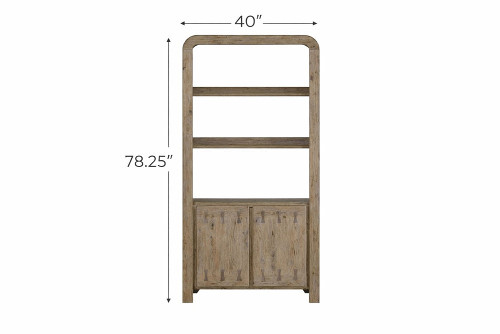 English Elm English Knotty Oak Veneer Tall Bookcase with Bowtie Inlay and Soft Close Doors B2699P443214