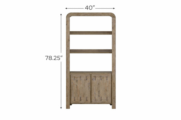 English Elm English Knotty Oak Veneer Tall Bookcase with Bowtie Inlay and Soft Close Doors B2699P443214