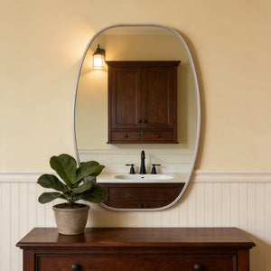 English Elm 24x36 Matte Metal Framed Oval Wall Mirror with Hd Glass for Bath or Entryway Silver W2203P474696