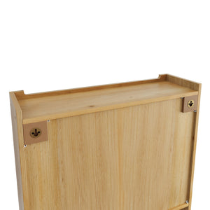 English Elm 24.8''Glass Vintage Double Door Wall Cabinet with 3-Tier Solid Wood Storage, Towel Rack, Natural W757P170145