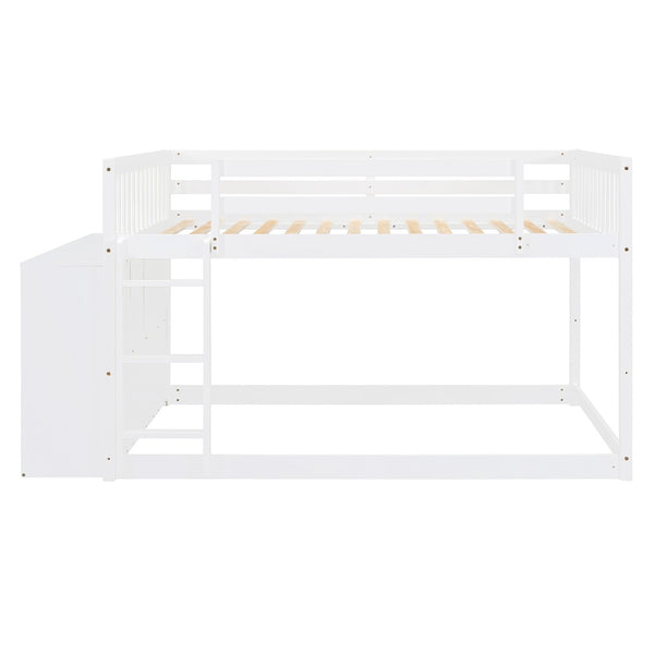 English Elm Full Over Bunk Bed with Four Drawers Three Shelves Pine and Mdf Kids Frame White LT000267AAK-1
