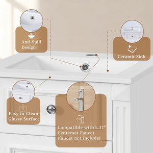 English Elm 18-inch French Country Freestanding Bathroom Vanity Rubberwood Cabinet with Ceramic Sink White N710P371187K