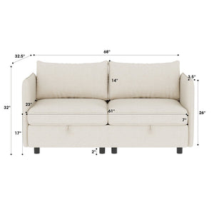 English Elm Love Seat Compact Mid Century Modern Sofa with Hidden Storage for Bedroom or Dorm Beige W680S00138