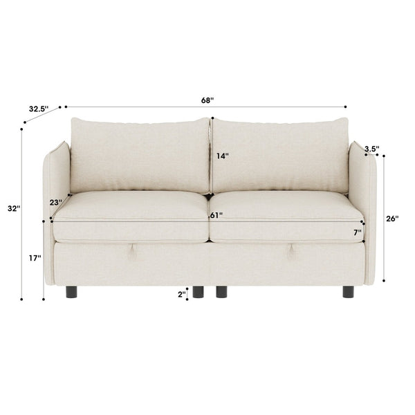 English Elm Love Seat Compact Mid Century Modern Sofa with Hidden Storage for Bedroom or Dorm Beige W680S00138