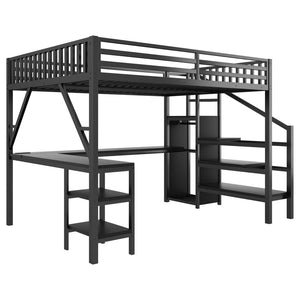 English Elm Metal Queen Loft Bed with L Shaped Desk Wardrobe Rgb Lighting and Usb Charging W2593S00065