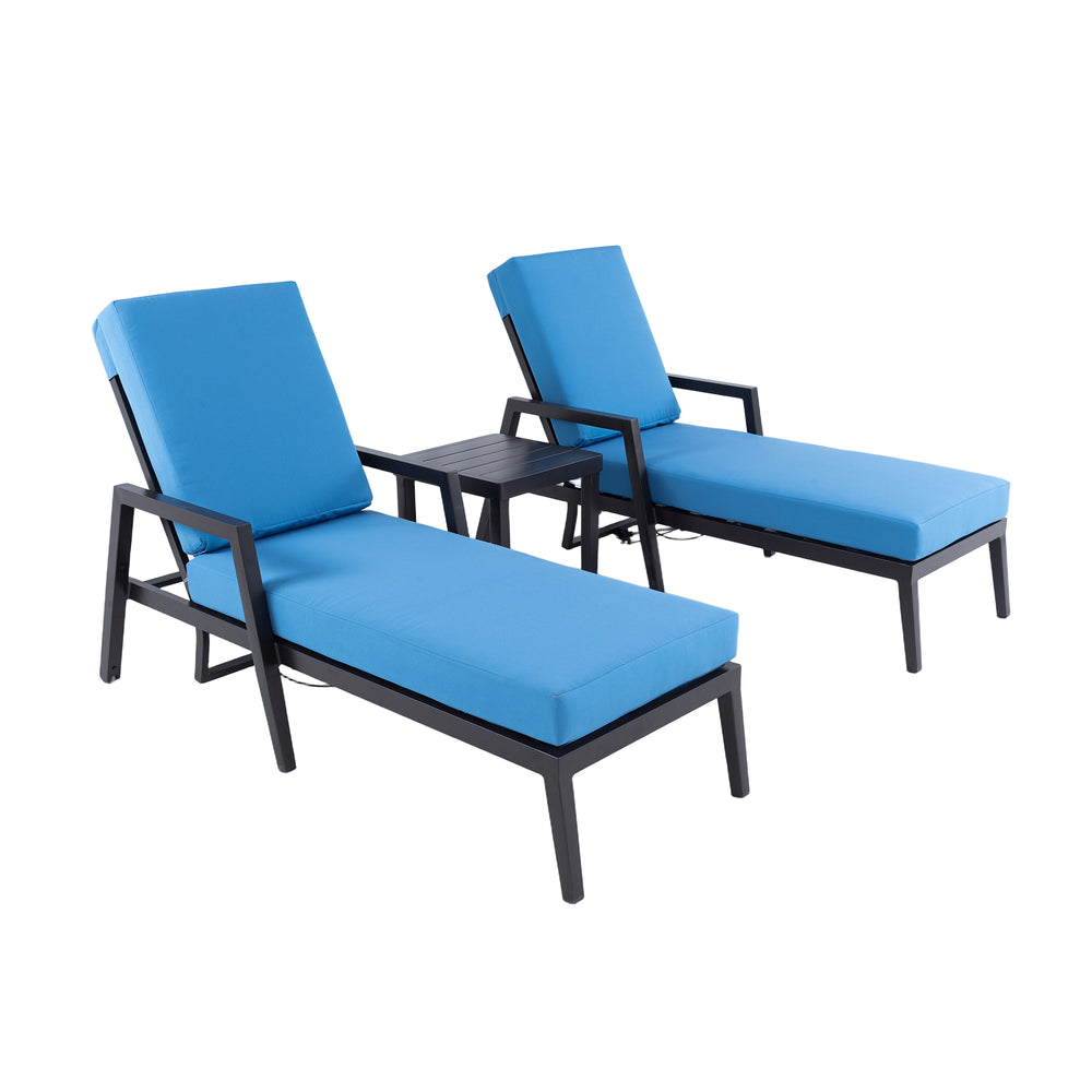 English Elm 3PC TouchTilt Chaise Lounge Set with Sunbrella Cushions, Aluminum Frame, Wheels, Tapered Legs, Ember Black W1886P175986