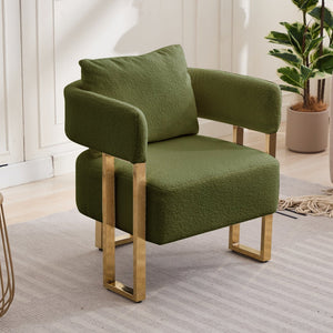 English Elm TS Teddy fleece upholstered decorative chair with gold metal legs, ergonomic plush seat for comfort and style Green W2311P237966