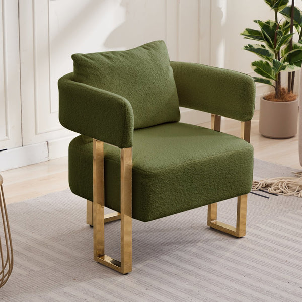 English Elm TS Teddy fleece upholstered decorative chair with gold metal legs, ergonomic plush seat for comfort and style Green W2311P237966