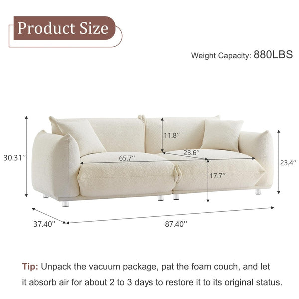 English Elm Cozy Three Seat Sofa Stain Resistant Fabric Hardwood Frame for Modern Living Rooms White W3226P371354