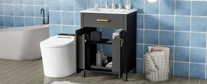 English Elm 24"Bathroom Luxurious Space-Saving Vanity with Ceramic Sink, Solid Wood Frame, Soft-Close Doors and Storage Black N729P183716B