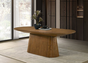 English Elm Andrew Oval Walnut Wood Dining Table with Pedestal Base Seats 8 for Modern Rooms B061S00962