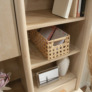 English Elm Desktop Hutch with Brown Finish, Engineered Wood, Open & Hidden Storage, Adjustable Shelves, Cord Management System B356P367816