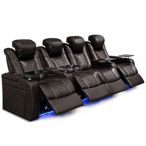 English Elm 124.4"power Recliner Set Nappa Leather Home Theater Seating with Rgb Led Charging W3819S00104