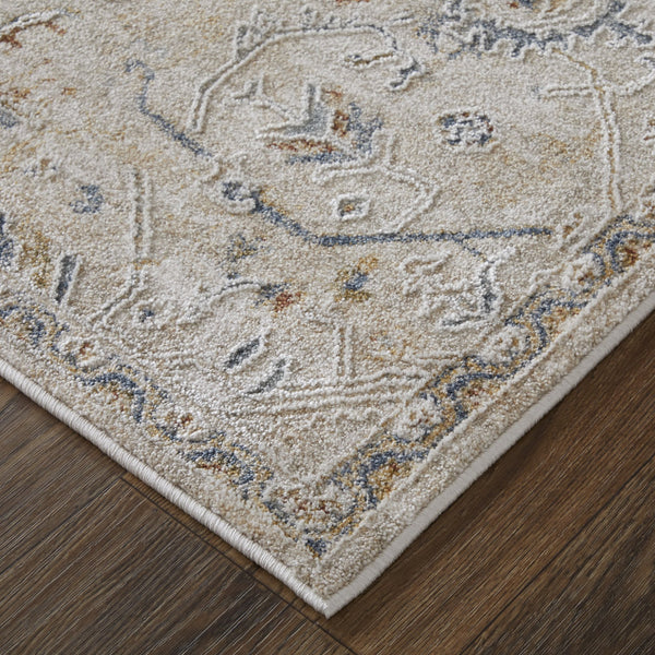 Feizy Rugs Pasha Global Charm Rug – Vibrant Machine-made Polyester, Pet-friendly, Low Pile For Any Space Taupe,Ivory,Blue Polyester Pas39m6fbgebluf05