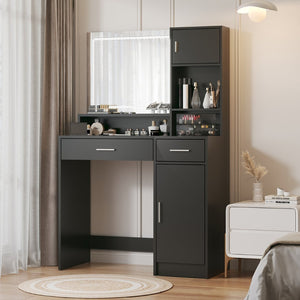 English Elm Vanity Desk With Led Touch Mirror, 3-Level Storage, Adjustable Brightness & Sleek Black Finish W2386P192269-GIGA