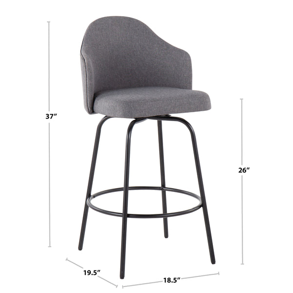 English Elm Ahoy Modern Counter Stool Set Of 2 In Black Metal & Grey Fabric - Stylish, Durable & Compact Design B202S00153