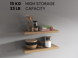 English Elm Floating Shelves - Modern Pine Finish, Set Of 2 For Stylish & Space-Saving Home Organization Solutions B097P250917
