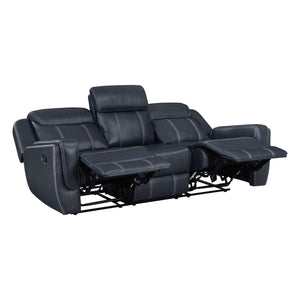 English Elm Modern Blue Dual Reclining Sofa with Drop-Down Storage, Cup Holders, USB Ports, Breathable Faux Leather 86" B011P228161