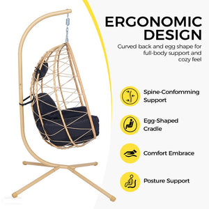 English Elm Hanging Egg Swing Chair Pe Wicker with Stand Washable Cushion Patio or Bedroom T5880P497563