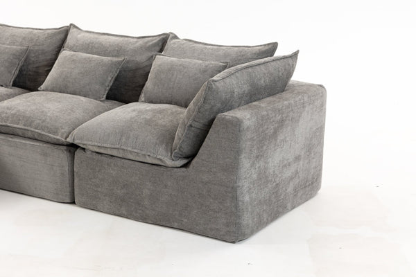 English Elm 102.3" Oversized Modular Sectional Sofa Cotton Linen Deep Seat Lounge with Ottoman Antique Grey W2530S00013
