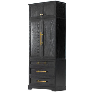 English Elm K&k Farmhouse Pantry Cabinet Tall Freestanding Kitchen Storage with Drawers Shelves Black N707P356569B
