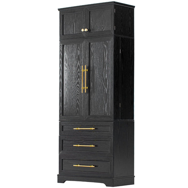 English Elm K&k Farmhouse Pantry Cabinet Tall Freestanding Kitchen Storage with Drawers Shelves Black N707P356569B