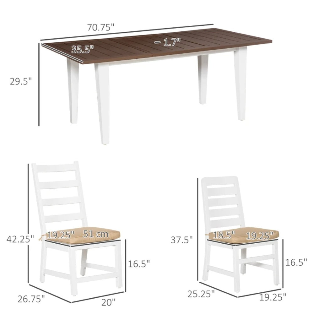 English Elm Outdoor Six Person Dining Set with Wood Grain Table and Aluminum Patio Chairs T3971S00184