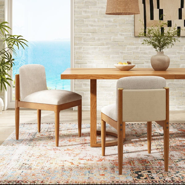 English Elm Modern Woven Rope Back Dining Chairs Walnut Rubberwood Legs Set of 2 for Any Room N762P379418D