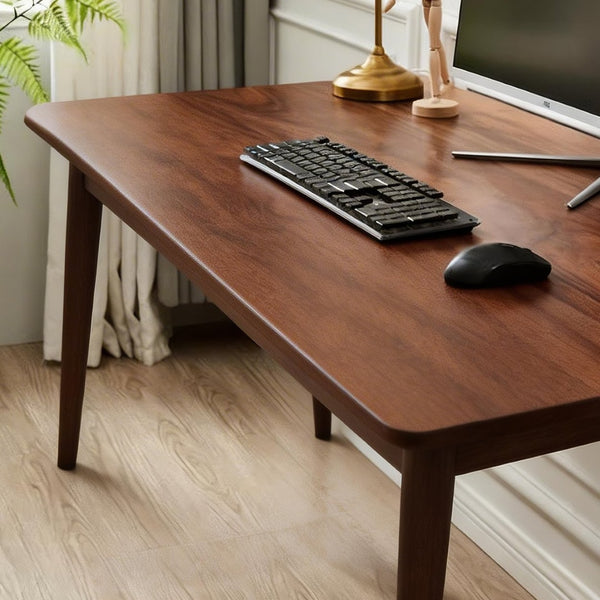 English Elm Solid Rubberwood Writing Desk Mid Century Modern Tapered Legs Walnut Finish Small Spaces W5368P460433