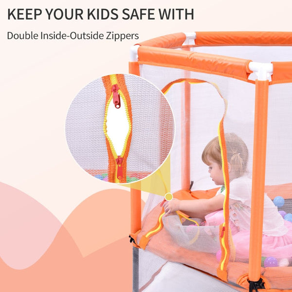 English Elm 55'' Kids Trampoline with Galvanized Steel Frame Foam Padded Enclosure and Ocean Balls Orange MX314556AAG