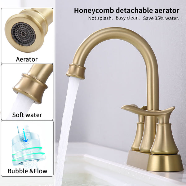 English Elm 2-Handle Brushed Gold Bathroom Faucet: Modern Vanity Sink Fixture With Pop-Up Drain & Hoses Included T3177P277468