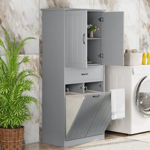 English Elm Christopher Knight Home® - Bathroom Storage Cabinet with Doors Drawer & Dual Laundry Baskets, MDF Build, Adjustable Shelf, Anti-Tip Device Grey N759P243350E